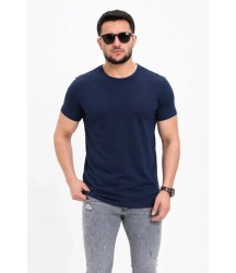Erkek Basic Tişört Bisiklet Yaka Kısa Kol Günlük Yazlık Slim Fit T-Shirt - Lacivert