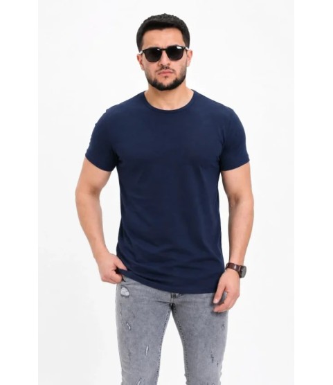 Erkek Basic Tişört Bisiklet Yaka Kısa Kol Günlük Yazlık Slim Fit T-Shirt - Lacivert