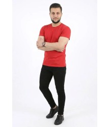 Erkek Basic Tişört Bisiklet Yaka Kısa Kol Günlük Yazlık Slim Fit T-Shirt - Kırmızı