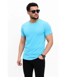 Erkek Basic Tişört Bisiklet Yaka Kısa Kol Günlük Yazlık Slim Fit T-Shirt - Açık Mavi