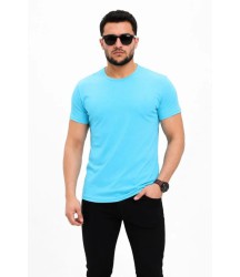 Erkek Basic Tişört Bisiklet Yaka Kısa Kol Günlük Yazlık Slim Fit T-Shirt - Açık Mavi