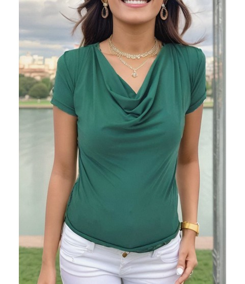 Kadın Vatkalı Omuzlar Pileli Kısa Kol Sandy Kumaş Bluz