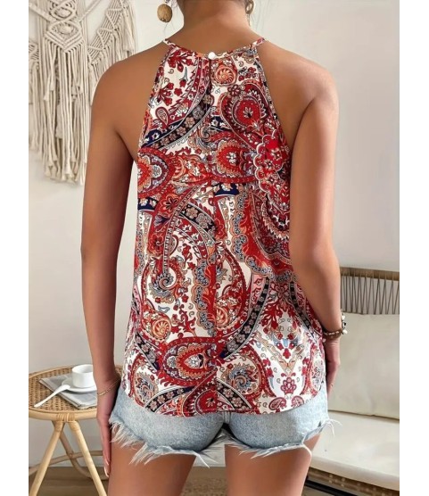 Kadın Halter Kollu Damla Detaylı Desenli Süprem Bluz Kadın Halter Kollu Damla Detaylı Desenli Süprem Bluz