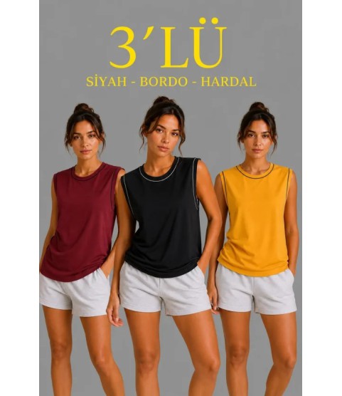 3’lü Kolsuz Sporcu Atlet Seti Yazlık Bisiklet Yaka - Siyah, Bordo, Hardal 3’lü Kolsuz Sporcu Atlet Seti Yazlık Bisiklet Yaka - Siyah, Bordo, Hardal