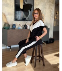 Kadın Kısa Kollu V Yakalı çift Renkli Viskon Iki Iplik Ikili Bluz Ve Pantolon Takım