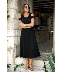 Kadın Askılı Omuzlardan Açık Midi Viskon Elbise