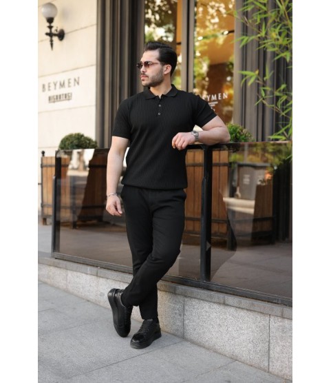 Erkek Düğmeli Yaka Kısa Kollu Triko Tişört