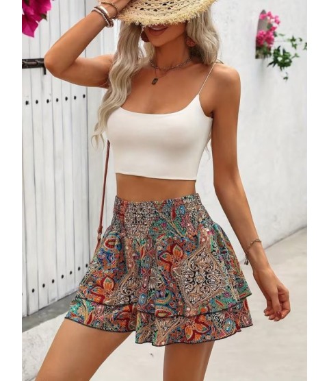 Kadın Beli Lastikli Fırfırlı Kısa Etek