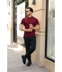 Erkek Örgü Desen Yakalı Kısa Kollu Triko Tişört