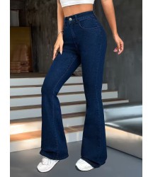 Kadın Yüksek Bel Paçaya Doğru Geniş Kot Pantolon