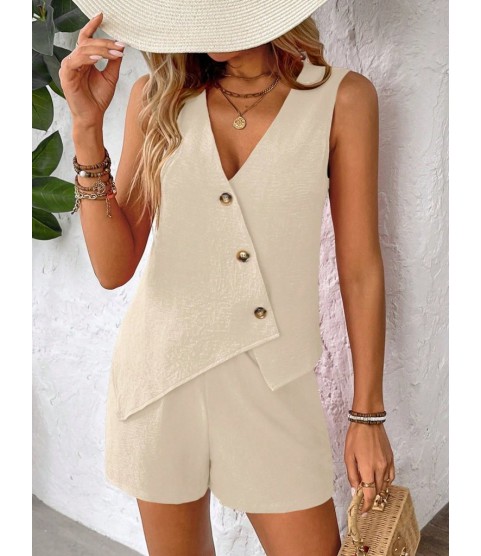 Kadın Askılı önü Düğmeli Asimetrik Detaylı Bluz Ve Astarlı Short Ikili Takım Kadın Askılı önü Düğmeli Asimetrik Detaylı Bluz Ve Astarlı Short Ikili Takım