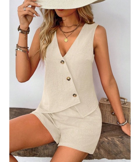 Kadın Askılı önü Düğmeli Asimetrik Detaylı Bluz Ve Astarlı Short Ikili Takım Kadın Askılı önü Düğmeli Asimetrik Detaylı Bluz Ve Astarlı Short Ikili Takım