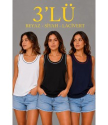 3’lü Kolsuz Sporcu Atlet Seti Yazlık Bisiklet Yakalı - Siyah, Lacivert, Beyaz