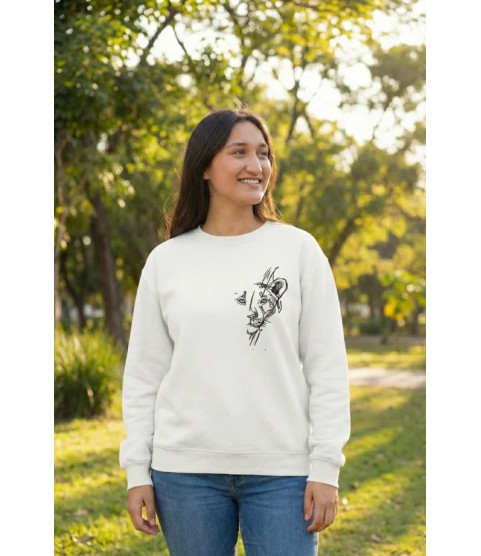 Sevgililer Günü Özel Bisiklet Yaka Baskılı Oversize Sweatshirt - Beyaz