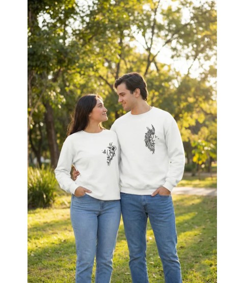 Sevgililer Günü Baskılı Oversize Bisiklet Yaka Sweatshirt - Beyaz