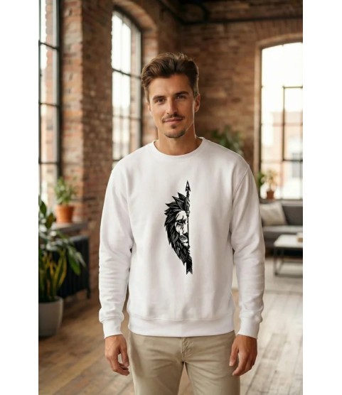 Oversize Bisiklet Yaka Sevgililer Günü Baskılı Sweatshirt - Beyaz