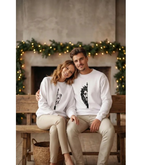 Oversize Bisiklet Yaka Sevgililer Günü Baskılı Sweatshirt - Beyaz