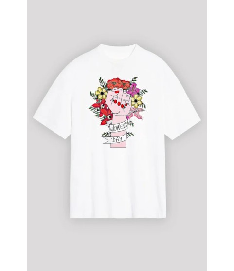 8 Mart Dünya Kadınlar Günü Baskılı Oversize Bisiklet Yaka T-shirt - Beyaz 8 Mart Dünya Kadınlar Günü Baskılı Oversize Bisiklet Yaka T-shirt - Beyaz