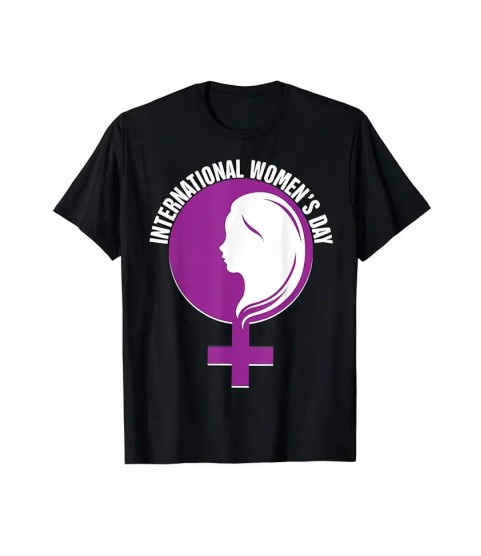 8 Mart Dünya Kadınlar Günü Baskılı Oversize Bisiklet Yaka T-shirt - Siyah