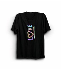 14 Şubat Sevgililer Günü Love Baskılı Oversize Bisiklet Yaka T-shirt - Siyah
