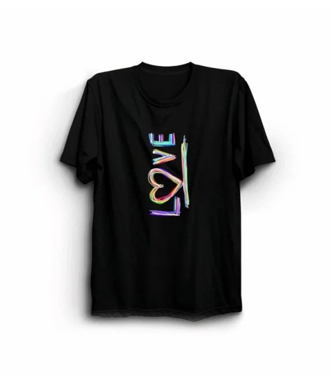 14 Şubat Sevgililer Günü Love Baskılı Oversize Bisiklet Yaka T-shirt - Siyah