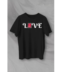 14 Şubat Sevgililer Günü Love Baskılı Oversize Bisiklet Yaka T-shirt - Siyah