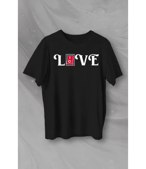 14 Şubat Sevgililer Günü Love Baskılı Oversize Bisiklet Yaka T-shirt - Siyah