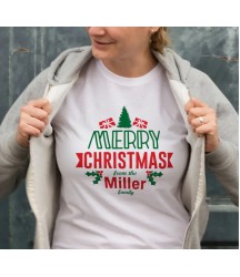 Yılbaşı Merry Christmas Miller Baskılı Oversize Bisiklet Yaka T-shirt - Beyaz