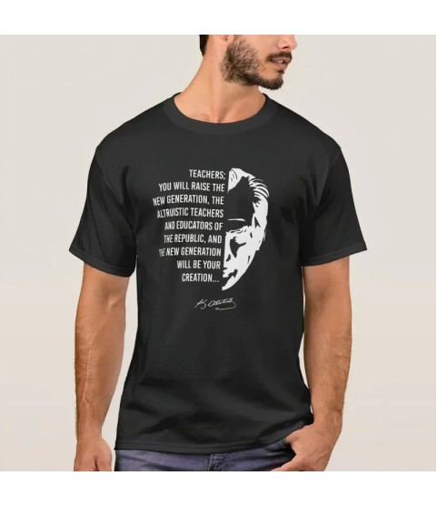 24 Kasım Öğretmenler Günü Temalı Baskılı Bisiklet Yaka T-shirt - Siyah