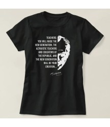 24 Kasım Öğretmenler Günü Temalı Baskılı Bisiklet Yaka T-shirt - Siyah