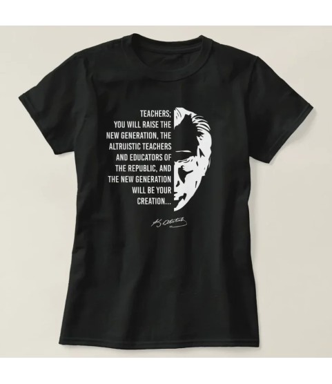 24 Kasım Öğretmenler Günü Temalı Baskılı Bisiklet Yaka T-shirt - Siyah