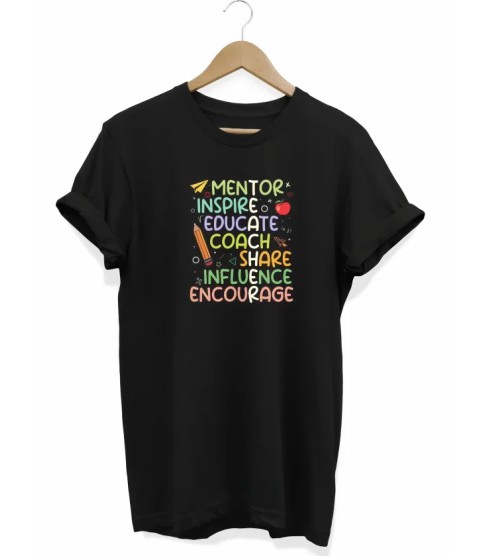 24 Kasım Öğretmenler Günü Hediye Temalı Oversize Bisiklet Yaka T-shirt - Siyah