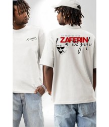 30 Ağustos Zafer Bayramı Ön Arka Baskılı Oversize Bisiklet Yaka T-shirt - Beyaz