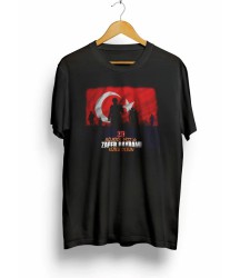 30 Ağustos Zafer Bayramı Atatürk Baskılı Oversize Bisiklet Yaka T-shirt - Siyah