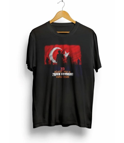 30 Ağustos Zafer Bayramı Atatürk Baskılı Oversize Bisiklet Yaka T-shirt - Siyah