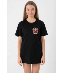 Türk Arma Baskılı Oversize Bisiklet Yaka Günlük T-shirt - Siyah