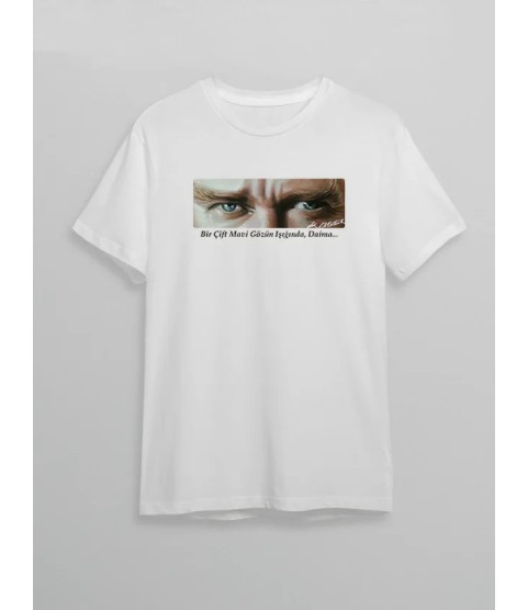 10 Kasım Atatürkü Anma Günü Baskılı Oversize Bisiklet Yaka T-shirt - Beyaz