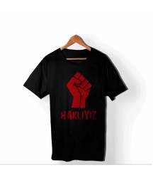 1 Mayıs Emek Ve Dayanışma Günü HAKLIYIZ Baskılı Bisiklet Yaka T-shirt - Siyah