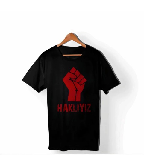 1 Mayıs Emek Ve Dayanışma Günü HAKLIYIZ Baskılı Bisiklet Yaka T-shirt - Siyah