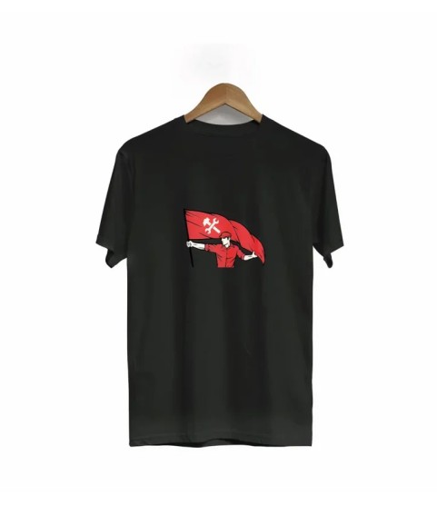 1 Mayıs Emek Ve Dayanışma Bayraklı Emekçi Baskılı Bisiklet Yaka T-shirt - Siyah