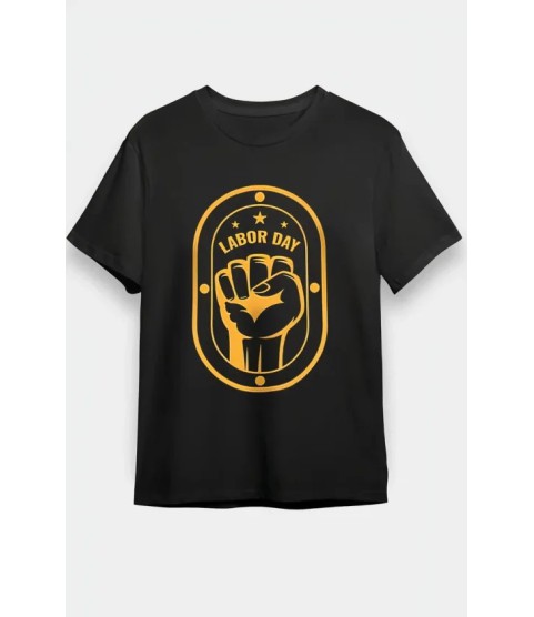 1 Mayıs Labor Day Emekçi Temalı Baskılı Oversize Bisiklet Yaka T-shirt - Siyah