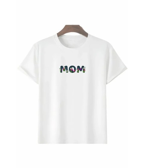 Anneler Günü Hediye Mom Çiçek Baskılı Oversize Bisiklet Yaka T-shirt - Beyaz