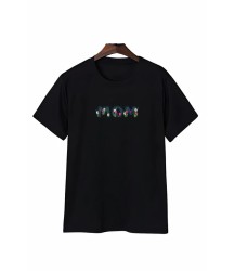 Anneler Günü Mom Çiçek Temalı Baskılı Oversize Bisiklet Yaka T-shirt - Siyah