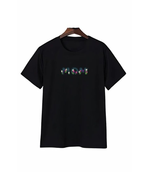 Anneler Günü Mom Çiçek Temalı Baskılı Oversize Bisiklet Yaka T-shirt - Siyah Anneler Günü Mom Çiçek Temalı Baskılı Oversize Bisiklet Yaka T-shirt - Siyah