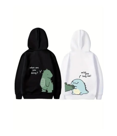 Sevgililer Günü Baskılı Oversize Kapüşonlu Sweatshirt Hoodie - Siyah