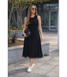 Kadın Askılı Yuvarlak Yakalı Etek Ucu Dantelli Midi Elbise