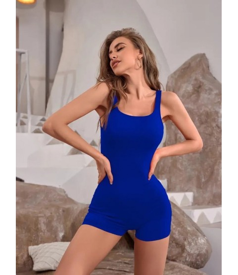 Kadın Kare Yaka Sırt Dekolte Detay Dalgıç Bodycon Mini Tulum