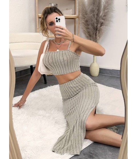 Kadın Kolsuz Askılı Crop Yırtmaçlı Midi Etek Fitilli Kaşkorse Takım Kadın Kolsuz Askılı Crop Yırtmaçlı Midi Etek Fitilli Kaşkorse Takım
