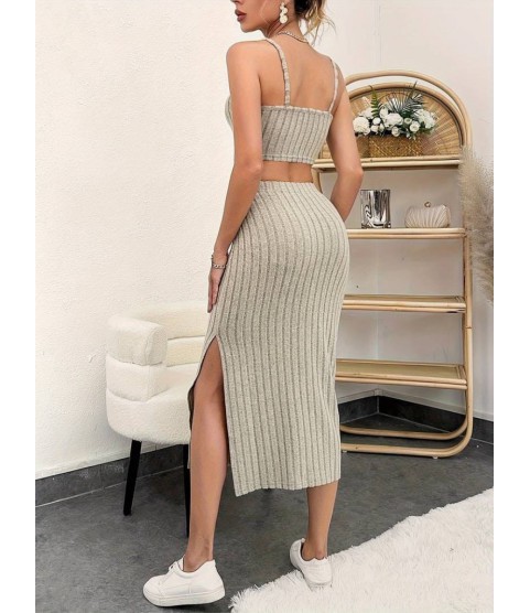 Kadın Kolsuz Askılı Crop Yırtmaçlı Midi Etek Fitilli Kaşkorse Takım Kadın Kolsuz Askılı Crop Yırtmaçlı Midi Etek Fitilli Kaşkorse Takım