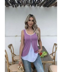 Kadın Askılı önden Düğmeli Asimetrik Detaylı çift Renkli Viskon Bluz